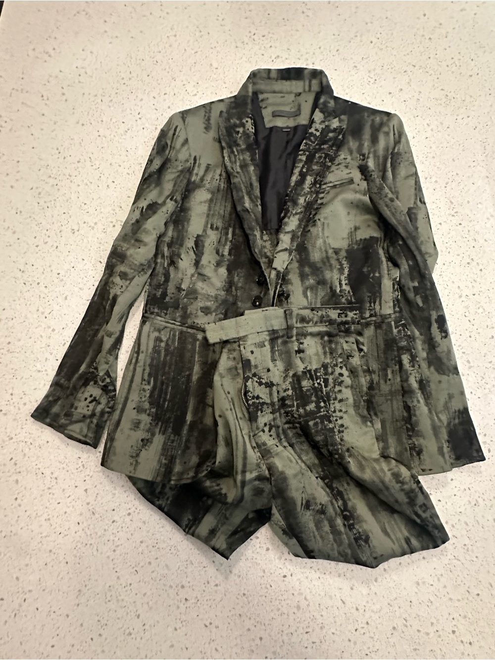 John Varvatos Green and Black Abstract-Pattern Blazer